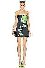David Koma Rose Flower Print Shirt Dress in Black & Green, view 1, click to view large image.