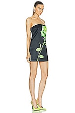 David Koma Rose Flower Print Shirt Dress in Black & Green, view 2, click to view large image.