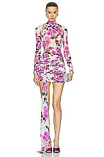 David Koma Wrap Layer Printed Mini Dress in White & Pink, view 1, click to view large image.