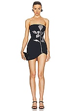 David Koma Crystal Rose Flower Mini Dress in Black & Silver, view 1, click to view large image.