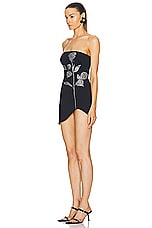 David Koma Crystal Rose Flower Mini Dress in Black & Silver, view 3, click to view large image.