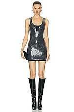 David Koma Sequins Embroidery Knit Tank Mini Dress in Black, view 1, click to view large image.