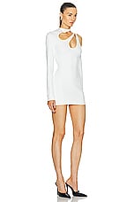 David Koma Open Shoulder Long Sleeve Mini Dress in White, view 2, click to view large image.