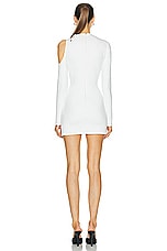 David Koma Open Shoulder Long Sleeve Mini Dress in White, view 4, click to view large image.