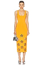 David Koma Daisy Cutout Knit Midi Dress in Orange, view 1, click to view large image.