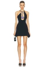 David Koma Crystal Rose Flower Mini Dress in Black, Silver, & Lilac, view 1, click to view large image.