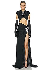 David Koma Crystal Rose Cutout Gown in Black & Silver, view 1, click to view large image.