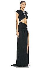 David Koma Crystal Rose Cutout Gown in Black & Silver, view 2, click to view large image.