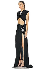David Koma Crystal Rose Cutout Gown in Black & Silver, view 3, click to view large image.