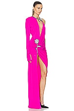 David Koma Crystal Rose Ruched Gown in Fuchsia & Silver, view 2, click to view large image.