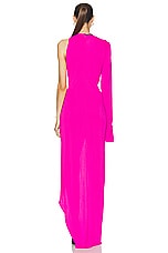 David Koma Crystal Rose Ruched Gown in Fuchsia & Silver, view 4, click to view large image.
