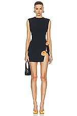 David Koma Side Rose Payette Open Leg Mini Dress in Black & Orange, view 1, click to view large image.