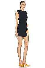 David Koma Side Rose Payette Open Leg Mini Dress in Black & Orange, view 2, click to view large image.