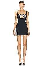 David Koma Crystal Rose Patch Cup Mini Dress in Black & Silver, view 1, click to view large image.