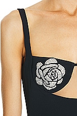 David Koma Crystal Rose Patch Cup Mini Dress in Black & Silver, view 4, click to view large image.
