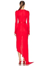 David Koma Satin Bow Detail Asymmetric Long Dress in Red, view 4, click to view large image.