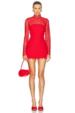 David Koma Macrame Long Sleeve Mini Dress in Red, view 1, click to view large image.