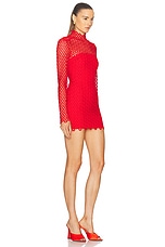 David Koma Macrame Long Sleeve Mini Dress in Red, view 2, click to view large image.