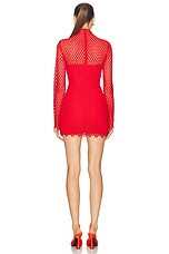 David Koma Macrame Long Sleeve Mini Dress in Red, view 3, click to view large image.