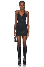 David Koma Rhinestone Feather Cami Mini Denim Dress in Black, view 1, click to view large image.