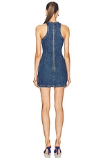 David Koma Feather Print Denim Mini Dress in Indigo, view 3, click to view large image.