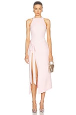 David Koma Satin Bow Detail Midi Dress in Pink, view 1, click to view large image.