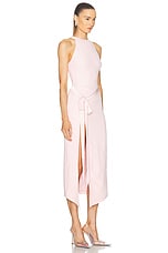 David Koma Satin Bow Detail Midi Dress in Pink, view 2, click to view large image.