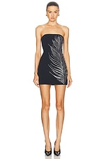 David Koma Rhinestone Feather Mini Dress in Black & Silver, view 1, click to view large image.