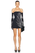 David Koma Rhinestone Feather Mini Dress in Black & Silver, view 5, click to view large image.