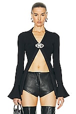 David Koma Crystal Buckle Ruffle Cardigan in Black & Silver, view 1, click to view large image.