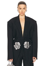 David Koma Crystal Rose Embroidered Blazer in Black & Silver, view 1, click to view large image.
