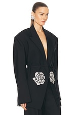 David Koma Crystal Rose Embroidered Blazer in Black & Silver, view 2, click to view large image.