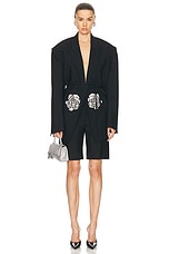 David Koma Crystal Rose Embroidered Blazer in Black & Silver, view 4, click to view large image.