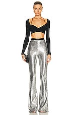 David Koma Sequin Flared Trouser in Silver & Black, view 4, click to view large image.