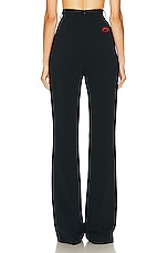 David Koma Crystal Lip Embroidered Detail Trouser in Black, view 3, click to view large image.