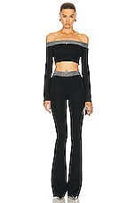 David Koma Crystal Embroidered Trouser in Black & Silver, view 4, click to view large image.