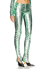 David Koma Metallic Leather Trouser in Metallic Green, view 2, click to view large image.