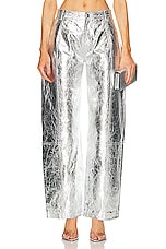 David Koma Metallic Leather Trouser in Silver, view 1, click to view large image.