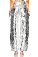 David Koma Metallic Leather Trouser in Silver, view 3, click to view large image.