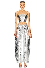 David Koma Metallic Leather Trouser in Silver, view 4, click to view large image.