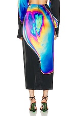 David Koma Oil Stain Printed Open Leg Silk Midi Skirt in Multi, view 4, click to view large image.