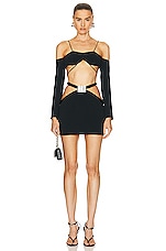 David Koma Crystal Half Cylinder Detail Cutout Skirt in Black & Silver, view 4, click to view large image.