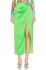 David Koma Crystal Buckle Wrap Midi Skirt in Neon Green, view 1, click to view large image.