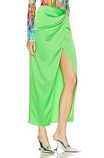 David Koma Crystal Buckle Wrap Midi Skirt in Neon Green, view 2, click to view large image.
