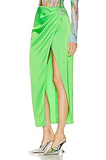 David Koma Crystal Buckle Wrap Midi Skirt in Neon Green, view 3, click to view large image.