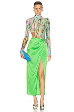David Koma Crystal Buckle Wrap Midi Skirt in Neon Green, view 5, click to view large image.