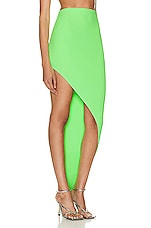 David Koma Asymmetrical Hem Knit Skirt in Neon Green, view 2, click to view large image.