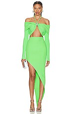 David Koma Asymmetrical Hem Knit Skirt in Neon Green, view 4, click to view large image.