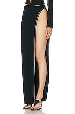 David Koma Asymmetrical Waistline Open Leg Maxi Skirt in Black, view 3, click to view large image.