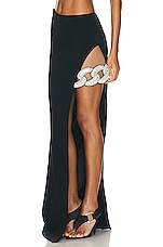 David Koma Asymmetrical Waistline Chain Maxi Skirt in Black & Silver, view 3, click to view large image.